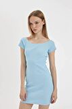 DeFacto Coool Bodycon Vücuda Oturan Kayık Yaka Basic Düz Fitilli Kaşkorse Kısa Kollu Mini Elbise A7362AX24SMBE744