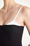 DeFacto Afra x DeFacto Bodycon Askılı Mini Siyah Flaş Flaş Flaş Elbisesi D1354AX24SMBK81