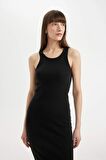 DeFacto Bodycon Halter Yaka Fitilli Kaşkorse Basic Düz Kolsuz Midi Elbise U8106AZ24SMBK81