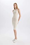 DeFacto Bodycon Halter Yaka Fitilli Kaşkorse Kolsuz Midi Elbise U8106AZ24SMER37