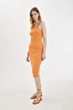 DeFacto Bodycon Halter Yaka Fitilli Kaşkorse Basic Düz Kolsuz Midi Elbise U8106AZ24SMOG341