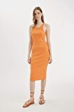 DeFacto Bodycon Halter Yaka Fitilli Kaşkorse Basic Düz Kolsuz Midi Elbise U8106AZ24SMOG341