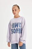 DeFacto Kız Çocuk Oversize Geniş Kalıp Bisiklet Yaka Baskılı Sweatshirt D2880A824WNPR77