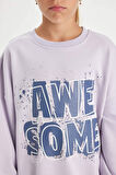 DeFacto Kız Çocuk Oversize Geniş Kalıp Bisiklet Yaka Baskılı Sweatshirt D2880A824WNPR77