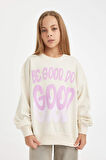 DeFacto Kız Çocuk Oversize Geniş Kalıp Bisiklet Yaka Baskılı Sweatshirt D2880A824WNER233