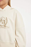 DeFacto Kız Çocuk Ekru Oversize Geniş Kalıp Kapüşonlu İşlemeli Kalın Sweatshirt D2885A824WNER233