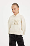 DeFacto Kız Çocuk Ekru Oversize Geniş Kalıp Kapüşonlu İşlemeli Kalın Sweatshirt D2885A824WNER233