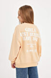 DeFacto Kız Çocuk Oversize Geniş Kalıp Bisiklet Yaka Sırt Baskılı Sweatshirt D3805A824WNOG294
