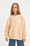 DeFacto Kız Çocuk Oversize Geniş Kalıp Bisiklet Yaka Sırt Baskılı Sweatshirt D3805A824WNOG294