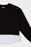 DeFacto Kız Çocuk Relax Fit Bisiklet Yaka Etek Ucu Detaylı Sweatshirt D0703A824AUBK81