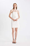 DeFacto Straplez Bengalin Beyaz Mini Elbise D4193AX24HSWT32
