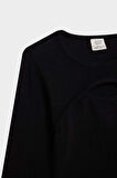 DeFacto Kız Çocuk Slim Fit Dar Kesim Bisiklet Yaka Fitilli Kaşkorse Uzun Kollu Siyah Tişört D0705A824AUBK81