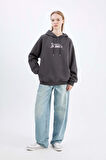 DeFacto Coool Oversize Geniş Kalıp Kapüşonlu Sırt Baskılı Kalın Sweatshirt C7860AX24WNAR82