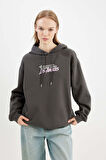 DeFacto Coool Oversize Geniş Kalıp Kapüşonlu Sırt Baskılı Kalın Sweatshirt C7860AX24WNAR82