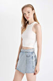 DeFacto Yüksek Bel Kesik Uçlu Paça Jean Şort Etek D4587AX24HSNM39