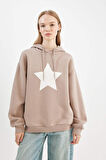 DeFacto Coool Oversize Geniş Kalıp Kapüşonlu Sırt Baskılı Kalın Sweatshirt C7858AX24WNBG268