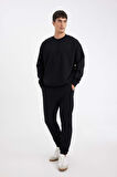 Standart Fit Fleto Cepli Esnek Paça Kalın Basic Sweatshirt Kumaşı Eşofman Altı