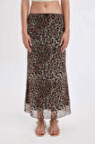 DeFacto A Kesim Leopar Desenli Yüksek Bel Pamuk Astarlı Tül Maxi Etek D4469AX24AUBK81