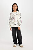 DeFacto Kız Çocuk Oversize Geniş Kalıp Bisiklet Yaka 3D Baskılı Sweatshirt D3113A824WNER99