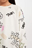 DeFacto Kız Çocuk Oversize Geniş Kalıp Bisiklet Yaka 3D Baskılı Sweatshirt D3113A824WNER99