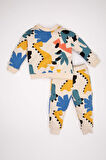 DeFacto Erkek Bebek 2'li Takım Dinazor Desenli Bisiklet Yaka Sweatshirt Üst Beli Lastikli Jogger Eşofman Altı D3933A524WNER42