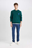 DeFacto New Regular Fit Bisiklet Yaka Baskılı Kalın Sweatshirt D3670AX24AUGN671