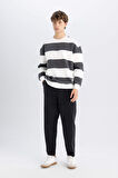 DeFacto Boxy Fit Bisiklet Yaka Çizgili Sweatshirt A9066AX24AUAR216