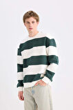 Erkek Antrasit Boxy Fit Bisiklet Yaka Çizgili Sweatshirt