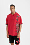 DeFactoFit NBA Houston Rockets Kırmızı Oversize Geniş Kalıp Kapüşonlu Kısa Kollu Tişört C9277AX24AUBR244
