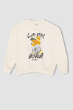 DeFacto Kız Çocuk Oversize Geniş Kalıp Bisiklet Yaka Ayıcık Baskılı Sweatshirt D0607A824AUER99