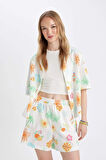 DeFacto Coool Oversize Fit Desenli Pijama Yaka Kısa Kollu Gömlek D5117AX24HSWT34