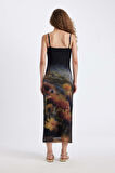 DeFacto Bodycon Askılı Desenli Tül Askılı Maxi Elbise D5034AX24AUYL189