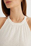 DeFacto A Kesim Halter Yaka Brode Kolsuz Mini Elbise D4400AX24HSWT32
