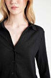 DeFacto Coool Fitted Basic Düz Düğmeli Uzun Kollu Crop Siyah Gömlek A0012AX24AUBK81
