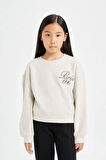 DeFacto Kız Çocuk Relax Fit Bisiklet Yaka Baskılı Selanik Kumaş Sweatshirt D4786A824WNBG354