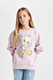 Kız Çocuk Looney Tunes Oversize Fit Bisiklet Yaka Sweatshirt