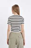 DeFacto Coool Fitted Crop Çizgili Ribana Kısa Kollu Tişört A7646AX24AUBK81