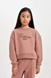 DeFacto Kız Çocuk Bisiklet Yaka Baskılı Selanik Kumaş Sweatshirt D4295A824WNBR165