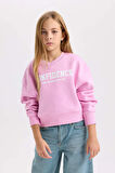 DeFacto Kız Çocuk V Yaka Baskılı İçi Yumuşak Tüylü Kalın Sweatshirt D3496A824WNPN444