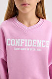 DeFacto Kız Çocuk V Yaka Baskılı İçi Yumuşak Tüylü Kalın Sweatshirt D3496A824WNPN444