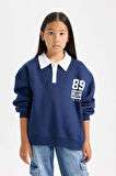DeFacto Kız Çocuk Oversize Geniş Kalıp Polo Yaka Baskılı İçi Yumuşak Tüylü Kalın Sweatshirt D3497A824WNNV241