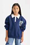 DeFacto Kız Çocuk Oversize Geniş Kalıp Polo Yaka Baskılı İçi Yumuşak Tüylü Kalın Sweatshirt D3497A824WNNV241