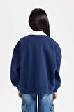 DeFacto Kız Çocuk Oversize Geniş Kalıp Polo Yaka Baskılı İçi Yumuşak Tüylü Kalın Sweatshirt D3497A824WNNV241