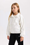 DeFacto Kız Çocuk Relax Fit Çıtçıtlı Dik Yaka Basic Düz Sweatshirt D4685A824WNER99
