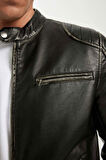DeFacto Slim Fit Dik Yaka Astarlı Suni Deri Ceket Mont C6965AX24AUBK27