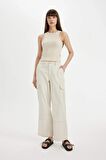 DeFacto Gabardin Pantolon Wide Leg Geniş Bol Paça Kargo Cepli Normal Bel Basic Düz Standart Boy C5974AX24SPBG802