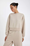 DeFacto Boxy Fit Bisiklet Yaka Kalın Basic Sweatshirt B8568AX24WNBG187