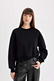 DeFacto Boxy Fit Bisiklet Yaka Kalın Basic Düz Sweatshirt B8568AX24WNBK81