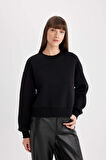 DeFacto Boxy Fit Bisiklet Yaka Kalın Basic Sweatshirt B8568AX24WNBK81