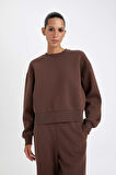 DeFacto Boxy Fit Bisiklet Yaka Kalın Basic Sweatshirt B8568AX24WNBN258
